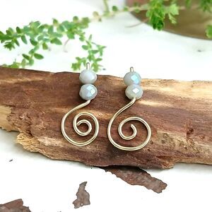 Dainty Grey Glass Beaded Stud Earrings, OOAK Jewelry, Artisan Minimalist 1"